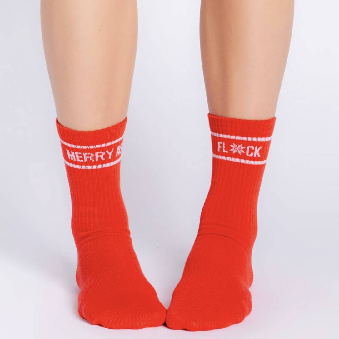 PJ Salvage Fun Womens Sock Merry as Flock 2022 Red