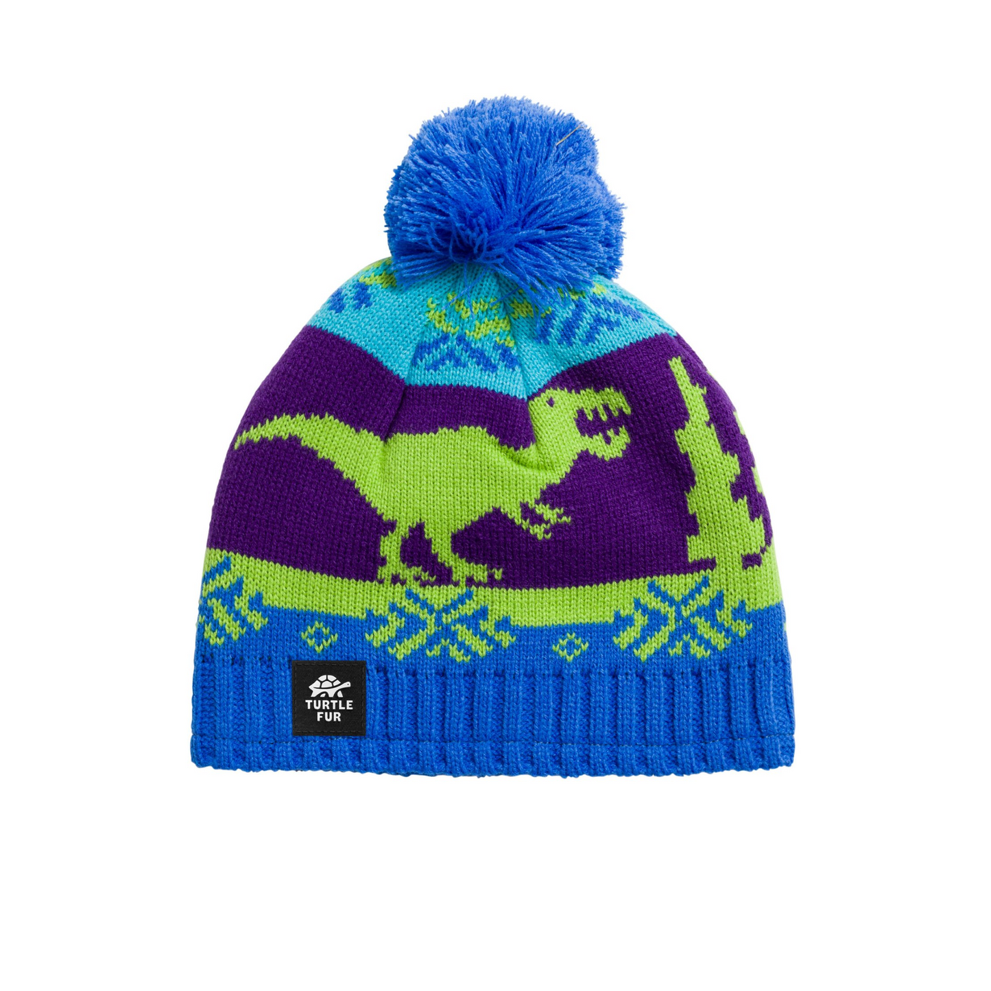 Turtle Fur Nordic Dino Kids Pom Beanie Blue