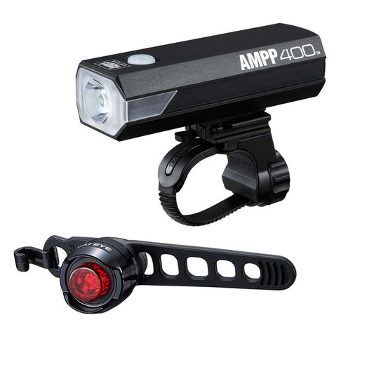 CatEye Amp 400 & ORB Rear Light Black Set